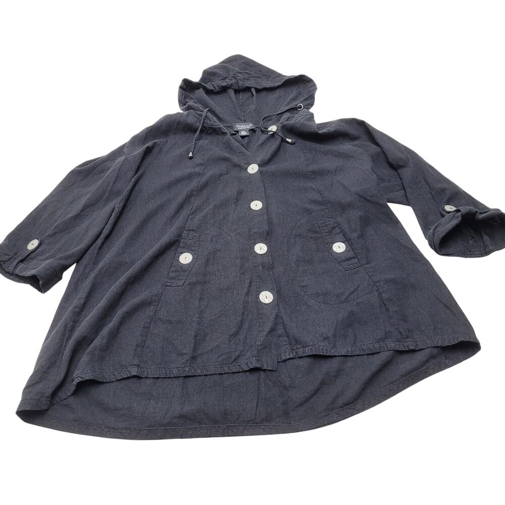 Jones New York black linen gauze hooded jacket topper beachy lagenlook 2x